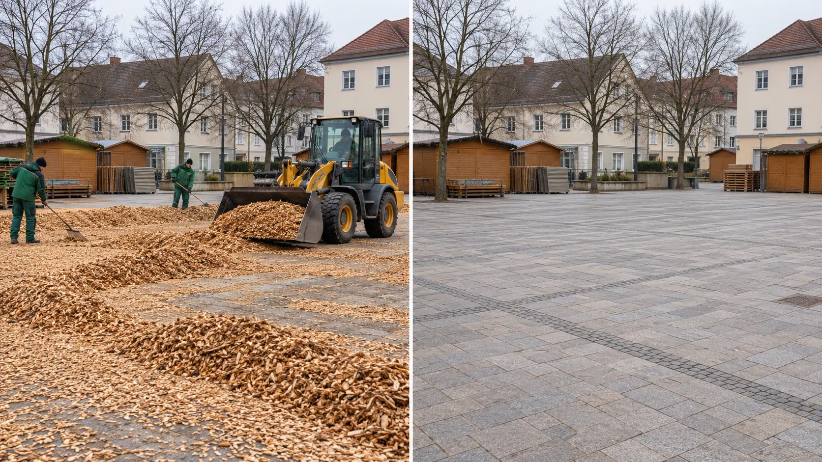 Temporäre Hackschnitzelfläche während und nach dem fachgerechten Rückbau