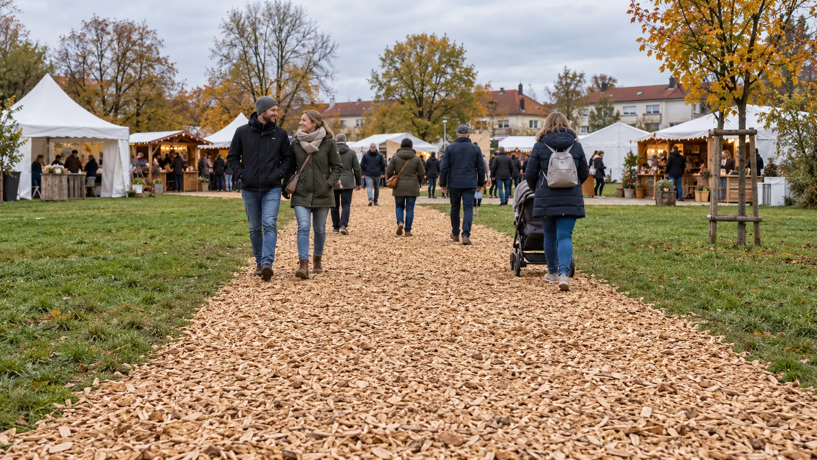 Temporärer Fußweg aus Hackschnitzeln bei einer Veranstaltung